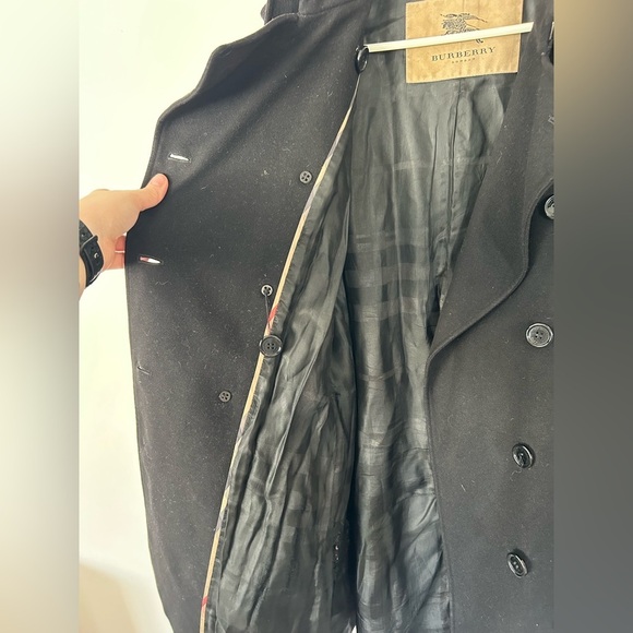 Burberry Black Trench Coat Wool Cashmere Size 10 - Picture 13 of 16